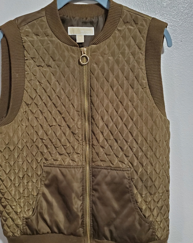 Michael Kors Quilted Vest Women's Size Medium Olive Green
